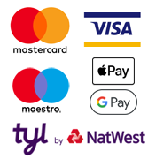 We accept Mastercard, Visa, Maestro, ApplePay, GooglePay